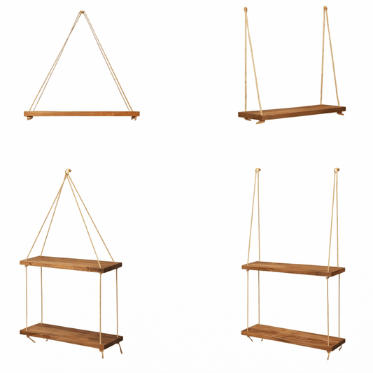 Étagère Murale Suspendue Bois et Corde – Rangement Plantes Intérieur - Coin De Nuit - Étagère murale