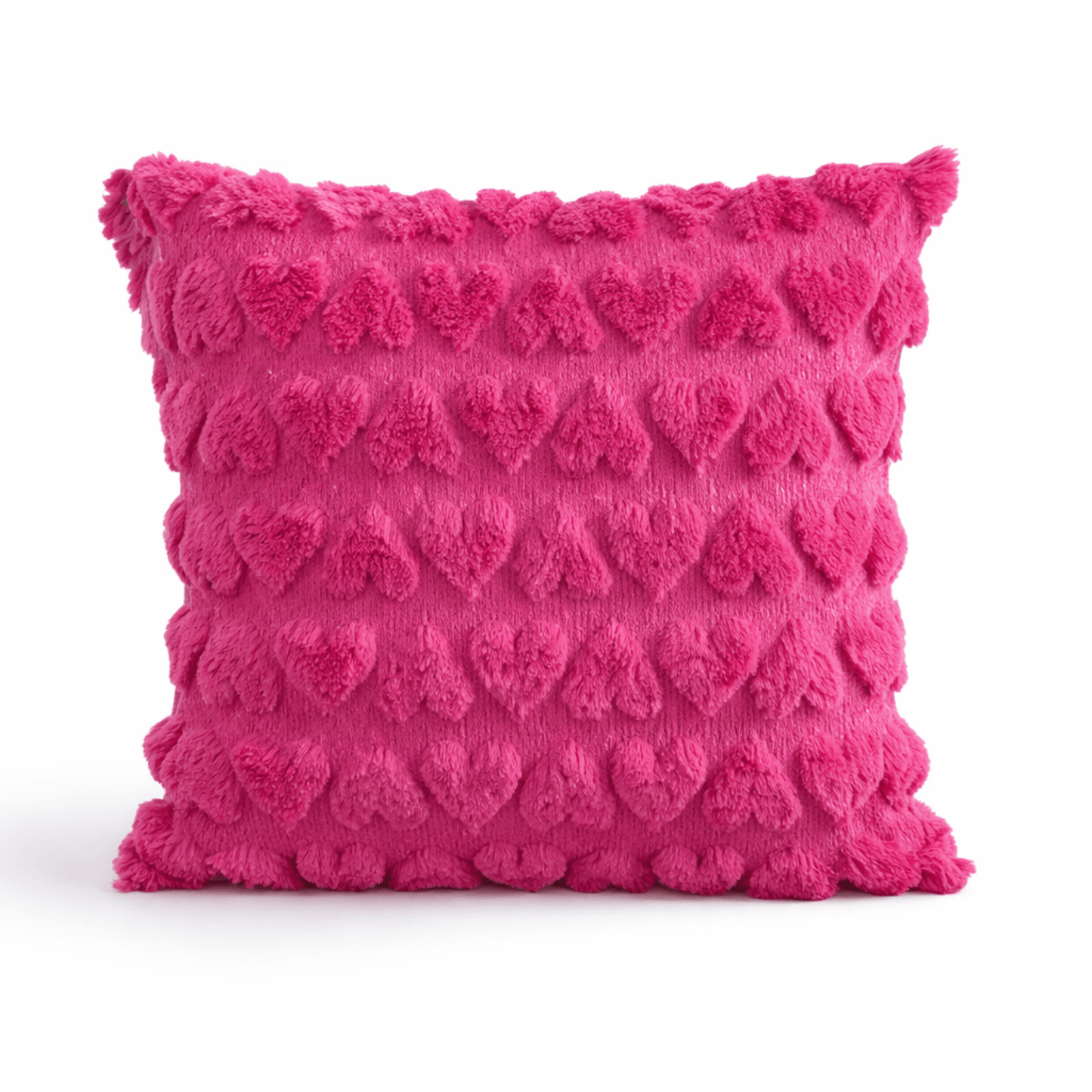 Housse de Coussin Peluche Douce – Motif Cœur en Relief – Décoration Chambre - Coin De Nuit - Housse de coussin