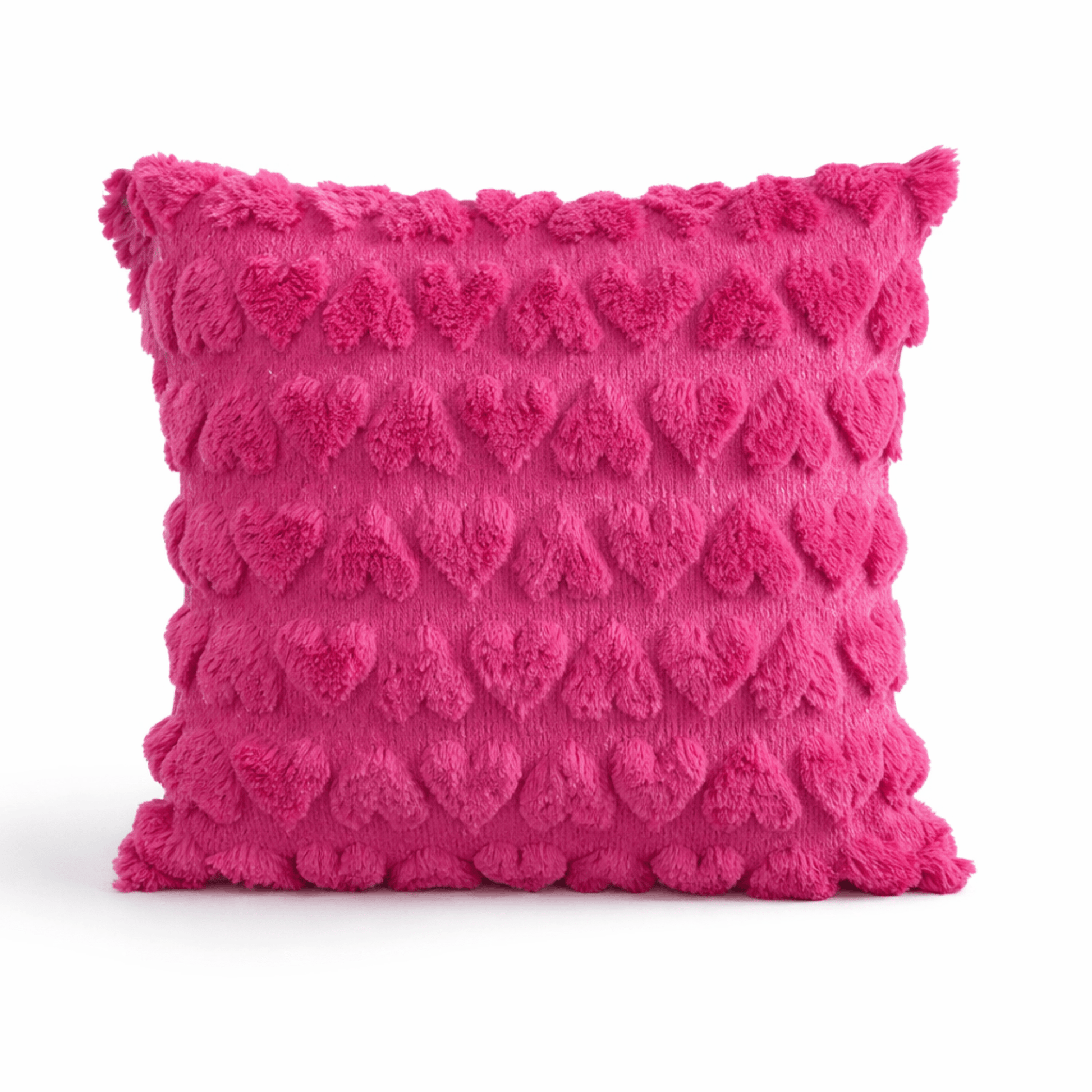 Housse de Coussin Peluche Douce – Motif Cœur en Relief – Décoration Chambre - Coin De Nuit - Housse de coussin