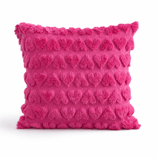 Housse de Coussin Peluche Douce – Motif Cœur en Relief – Décoration Chambre - Coin De Nuit - Housse de coussin