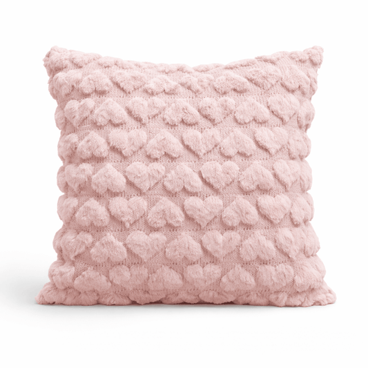 Housse de Coussin Peluche Douce – Motif Cœur en Relief – Décoration Chambre - Coin De Nuit - Housse de coussin