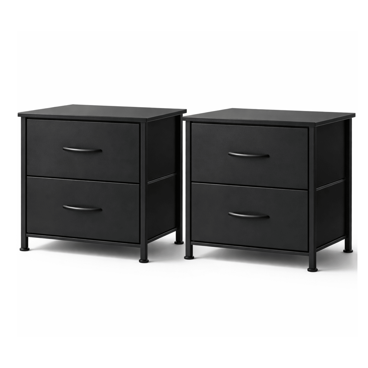 Lot 2 Tables de Chevet 2 Tiroirs Tissu – Cadre Acier Bois – Pieds Réglables - Coin De Nuit - Table de chevet