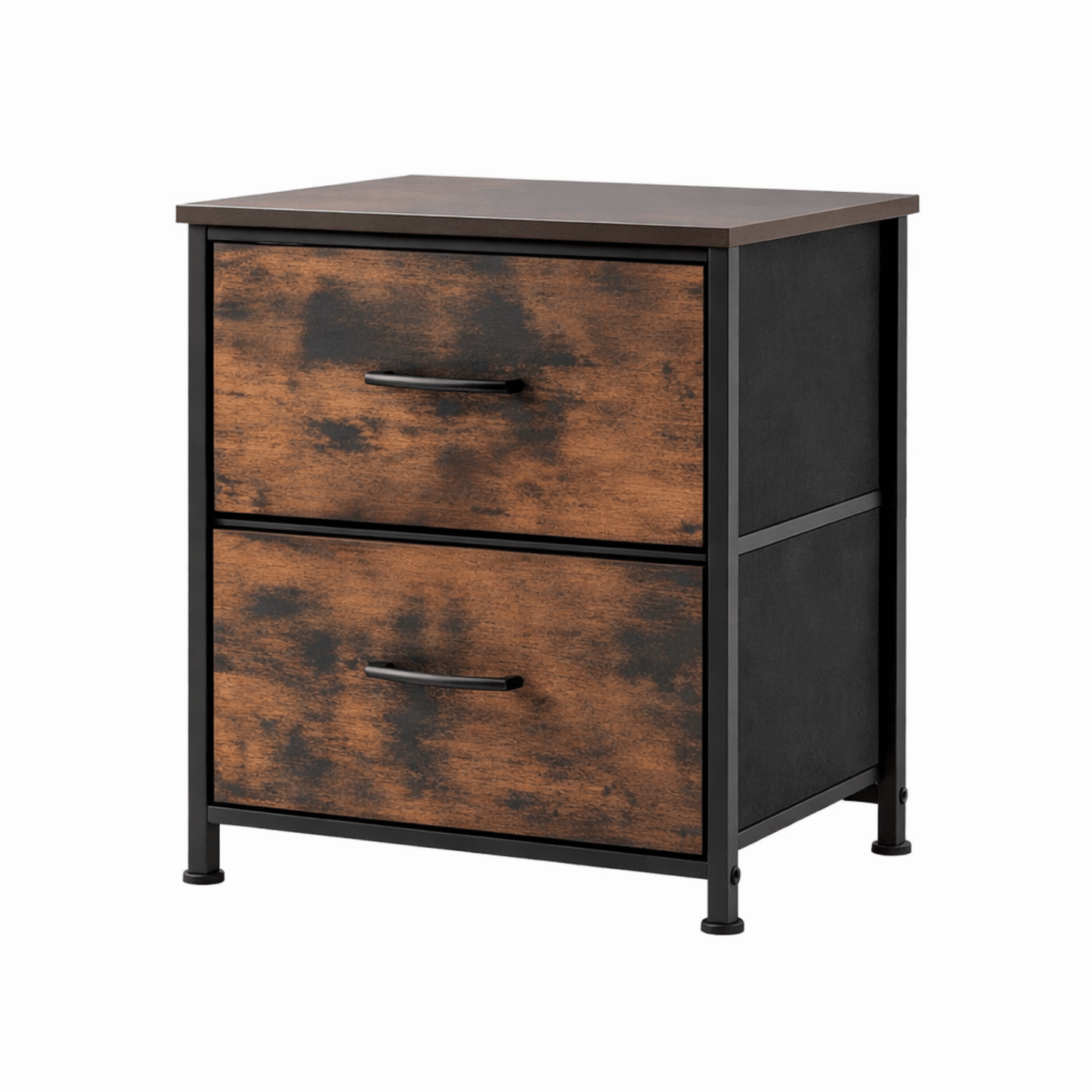 Lot 2 Tables de Chevet 2 Tiroirs Tissu – Cadre Acier Bois – Pieds Réglables - Coin De Nuit - Table de chevet