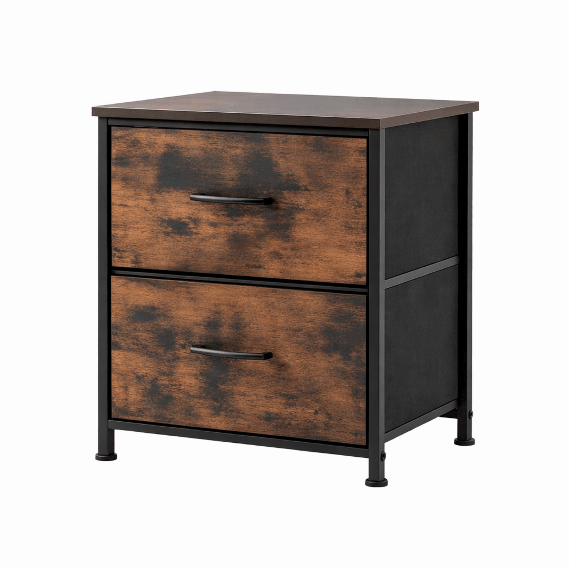 Lot 2 Tables de Chevet 2 Tiroirs Tissu – Cadre Acier Bois – Pieds Réglables - Coin De Nuit - Table de chevet