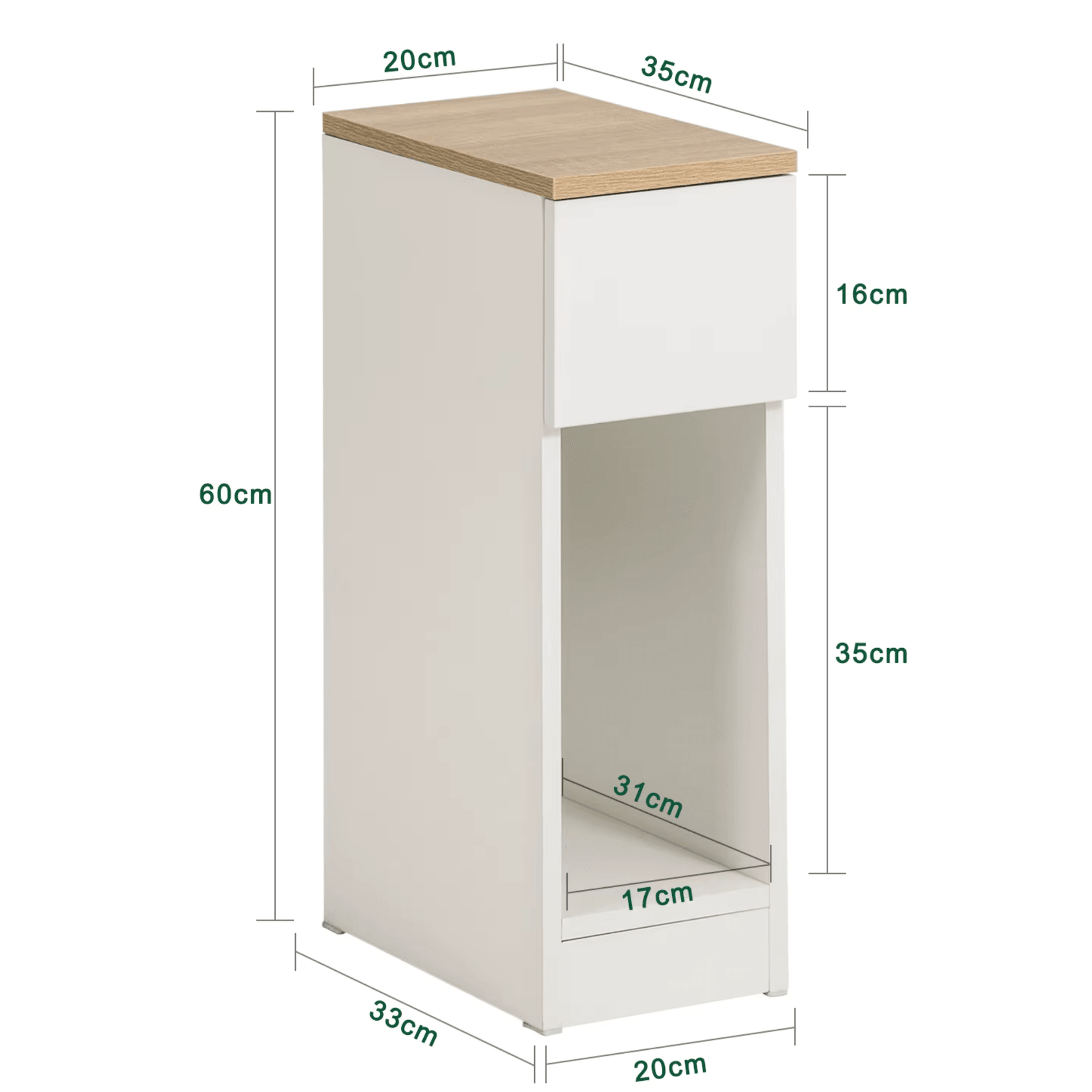 Lot 2 Tables de Chevet Étroites 20 cm – Tiroir + Compartiment – Ultra - Compact Chambre - Coin De Nuit - Table de chevet