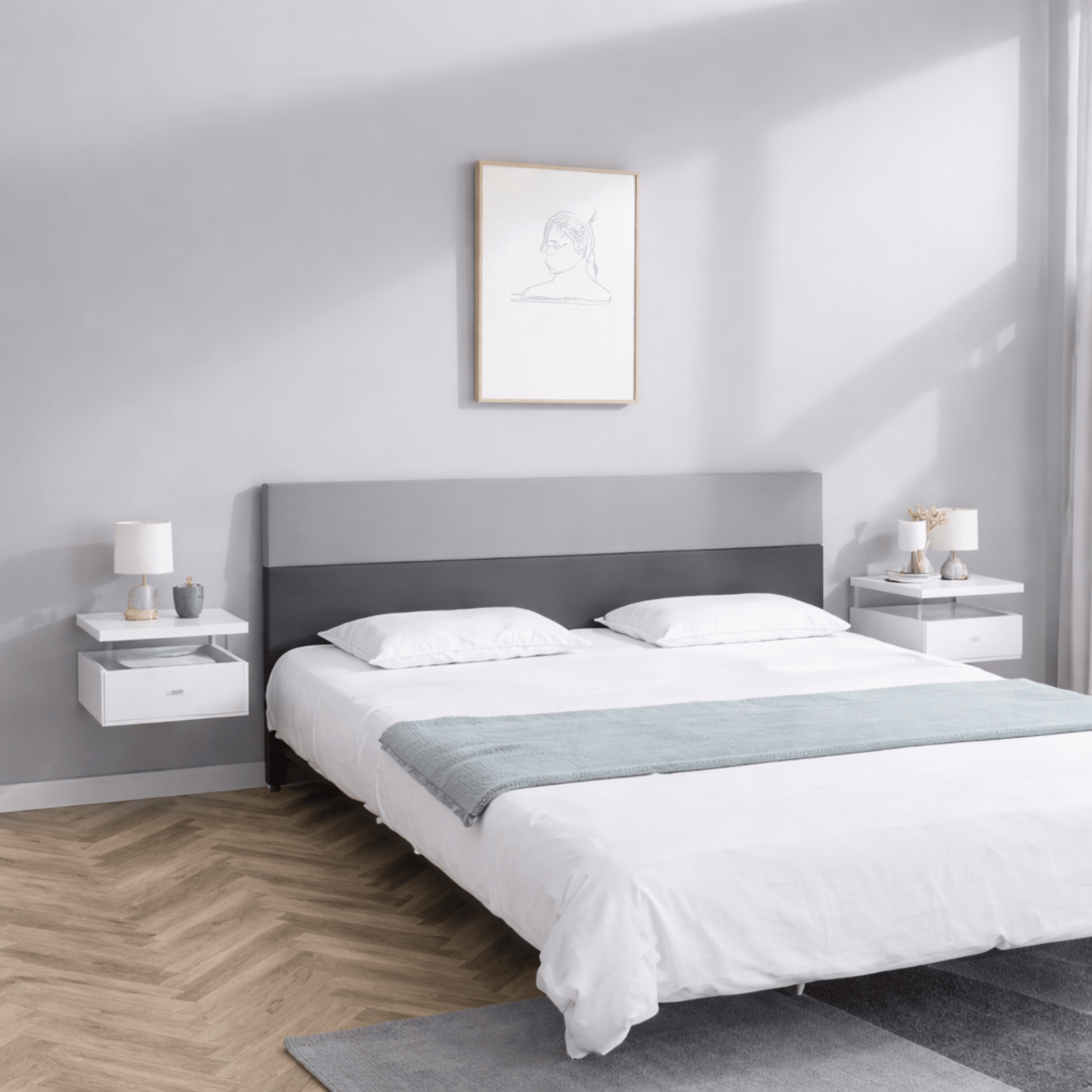 Lot 2 Tables de Chevet Murales Flottantes – Tiroir + Étagère – Chambre - Coin De Nuit - Table de chevet