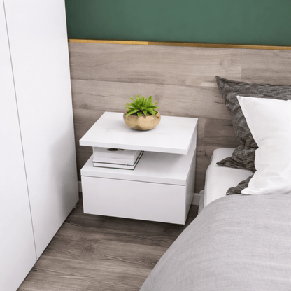 Lot 2 Tables de Chevet Murales Flottantes – Tiroir + Étagère – Chambre - Coin De Nuit - Table de chevet