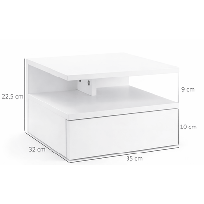 Lot 2 Tables de Chevet Murales Flottantes – Tiroir + Étagère – Chambre - Coin De Nuit - Table de chevet