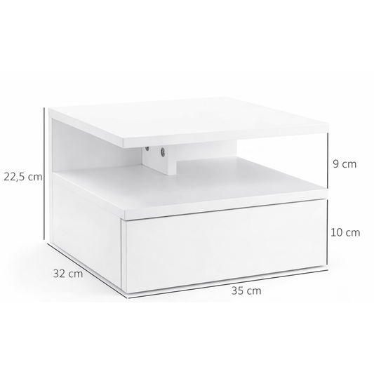 Lot 2 Tables de Chevet Murales Flottantes – Tiroir + Étagère – Chambre - Coin De Nuit - Table de chevet