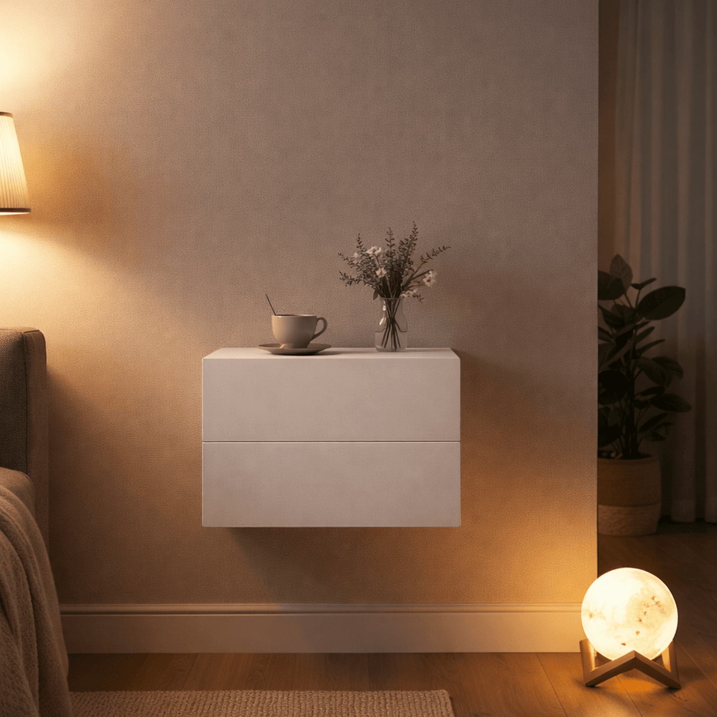 Table de Chevet Murale Flottante avec Tiroir – Hauteur Réglable – Chambre - Coin De Nuit - Table de chevet
