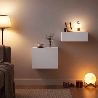 Table de Chevet Murale Flottante avec Tiroir – Hauteur Réglable – Chambre - Coin De Nuit - Table de chevet