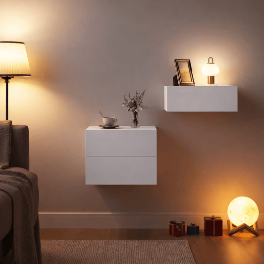 Table de Chevet Murale Flottante avec Tiroir – Hauteur Réglable – Chambre - Coin De Nuit - Table de chevet