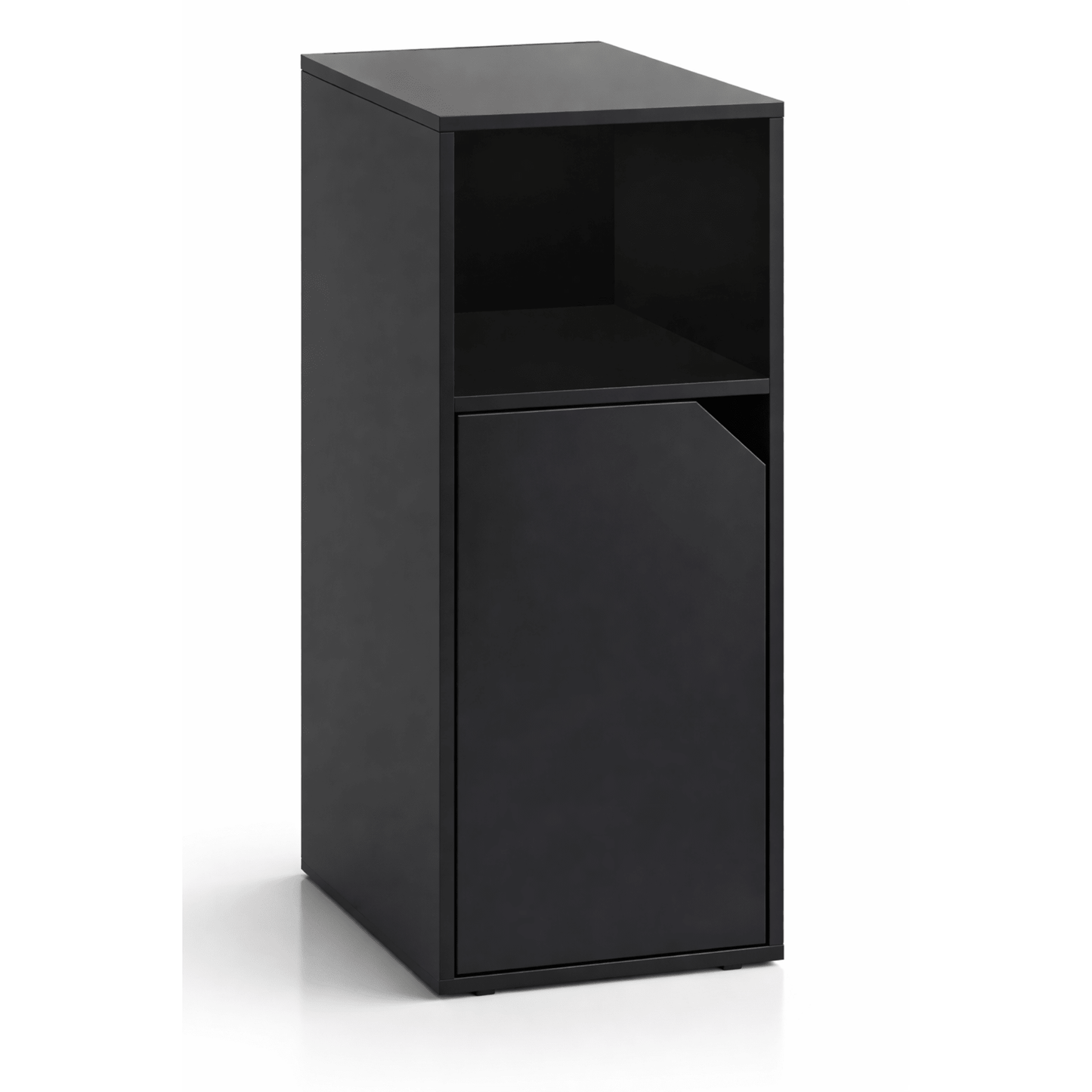 Table de Chevet Noire – Porte + Compartiment Ouvert – Meuble Rangement - Coin De Nuit - Table de chevet
