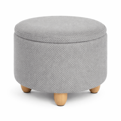 Tabouret Coffre Rond avec Rangement – Couvercle Plateau Bois – Salon Chambre - Coin De Nuit - Tabouret de rangement