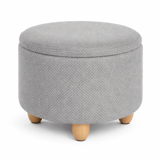 Tabouret Coffre Rond avec Rangement – Couvercle Plateau Bois – Salon Chambre - Coin De Nuit - Tabouret de rangement