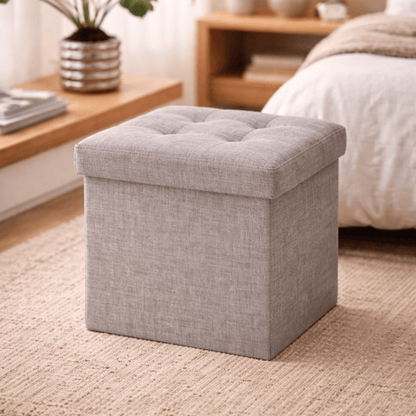 Tabouret Pliant avec Rangement 30x30x30 cm – Assise Rembourrée – Oak & Tea - Coin De Nuit - Tabouret de rangement