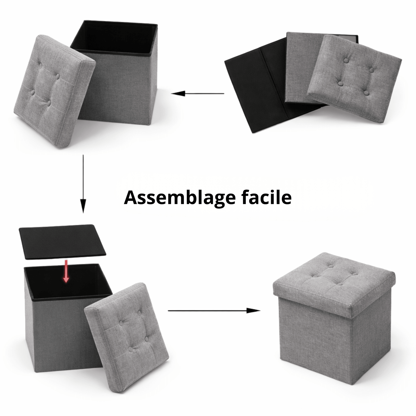 Tabouret Pliant avec Rangement 30x30x30 cm – Assise Rembourrée – Oak & Tea - Coin De Nuit - Tabouret de rangement