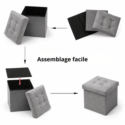 Tabouret Pliant avec Rangement 30x30x30 cm – Assise Rembourrée – Oak & Tea - Coin De Nuit - Tabouret de rangement